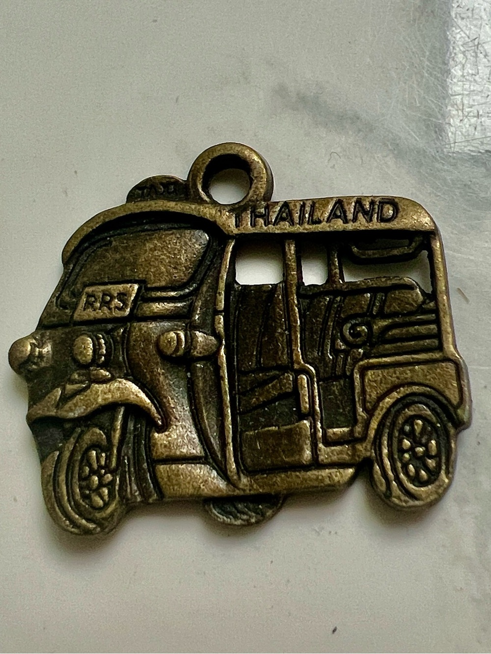 Thailand Tuk Tuk Brass Charm Pendant - Antique Brass Tone 1”x1”